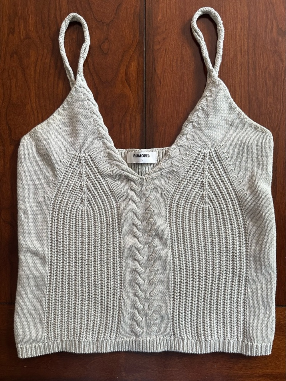 Rumored Cream Cable Knit V-Neck Cropped Tank